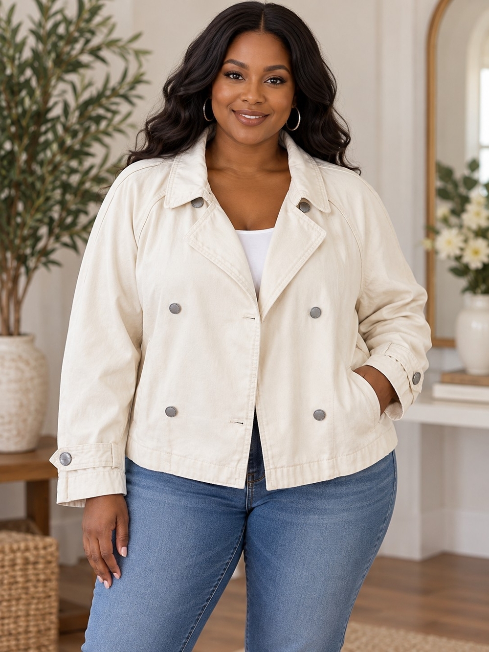 A123. Universal Thread Denim Jacket in Cream XXL NWT